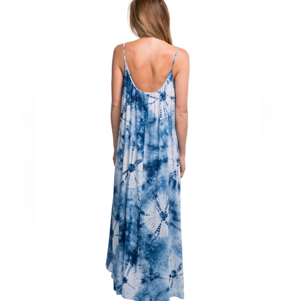 NWOT Lovestitch Denim Blue Tie Dye Maxi Dress One Size - Picture 2 of 6